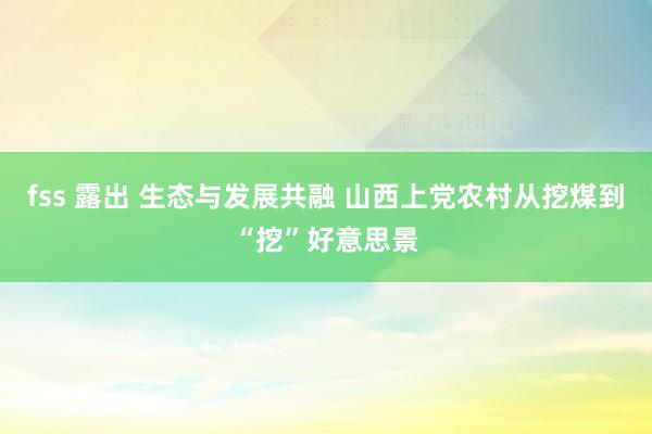 fss 露出 生态与发展共融 山西上党农村从挖煤到“挖”好意思景